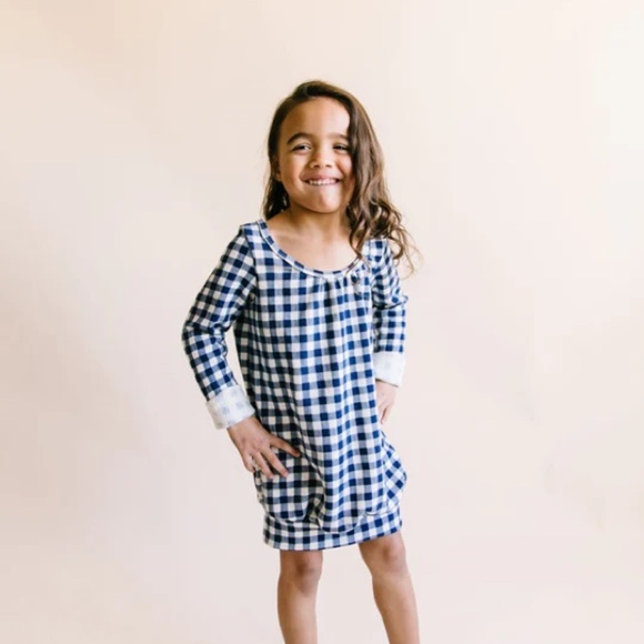 Childhoods blue plaid sweatshirt ribbon dress - Picture 1 of 6